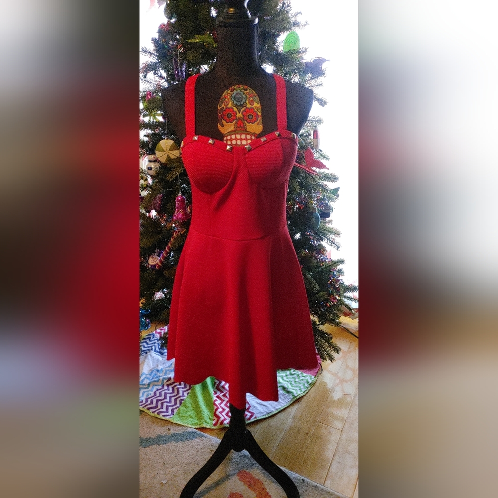 Red skater dress with studs
